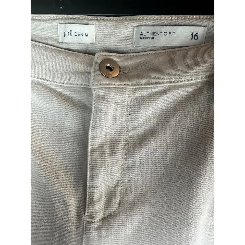 J. Jill Authentic Fit Cropped Jeans Fringe Raw Hem Pebble Cream Plus Size 16 - Picture 4 of 7